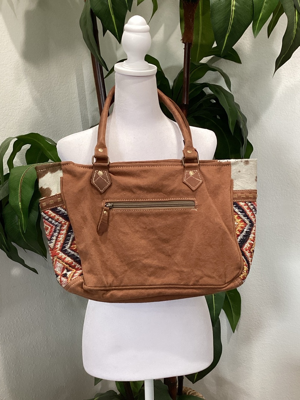 Myra Bag Cowhide & Aztec Tote in Brown - Picture 2 of 8